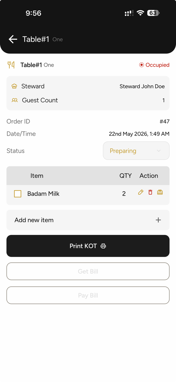 Order, KOT & bill in one place